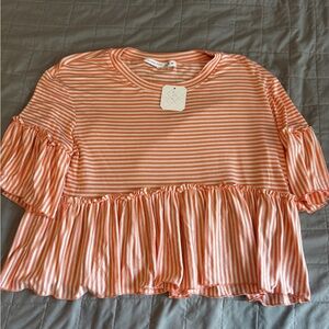 Striped Ruffle Hem Altard State Top